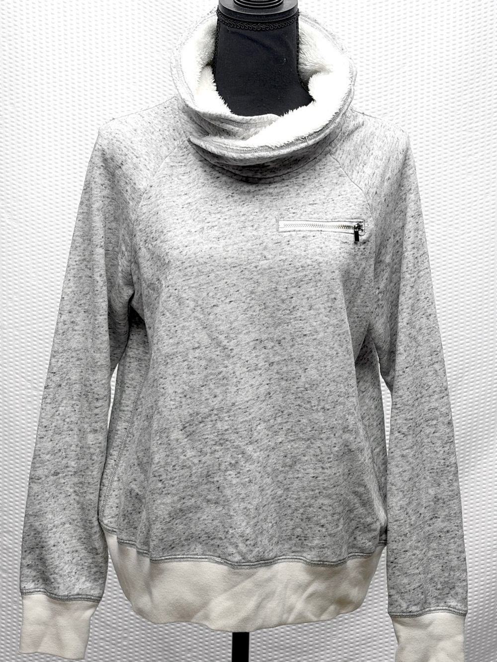 Abercrombie Sherpa Cowl Neck Pullover Womens L Gray Fleece Sweatshirt